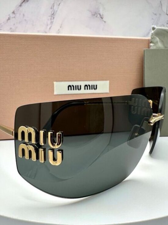 Miu Miu Black Shield Sunglasses with Gold Logo Accents